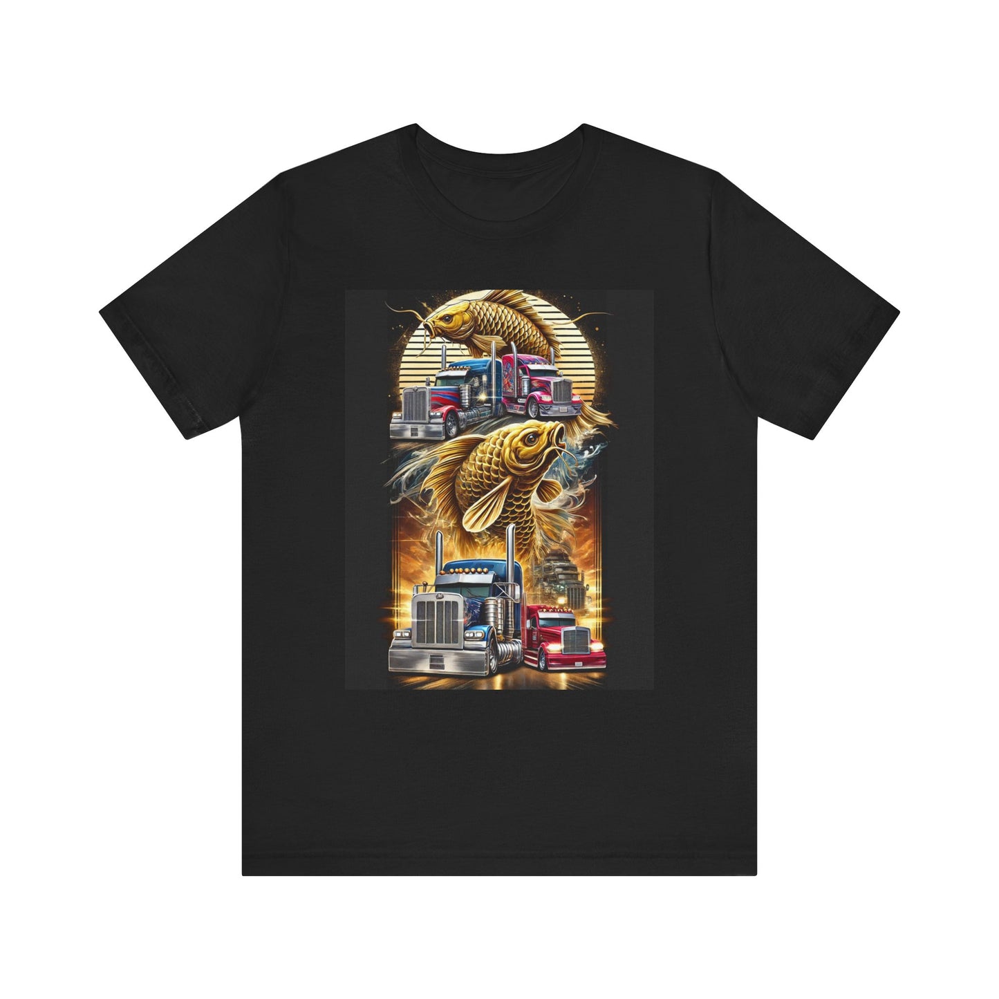 Bold Koi & Truck Fusion T-Shirt | Japanese Golden Carp AND Convoy Art Tee | Vibrant Streetwear for Truckers AND Tattoo Fans