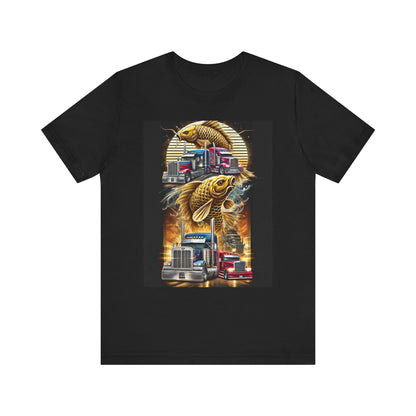 Bold Koi & Truck Fusion T-Shirt | Japanese Golden Carp AND Convoy Art Tee | Vibrant Streetwear for Truckers AND Tattoo Fans