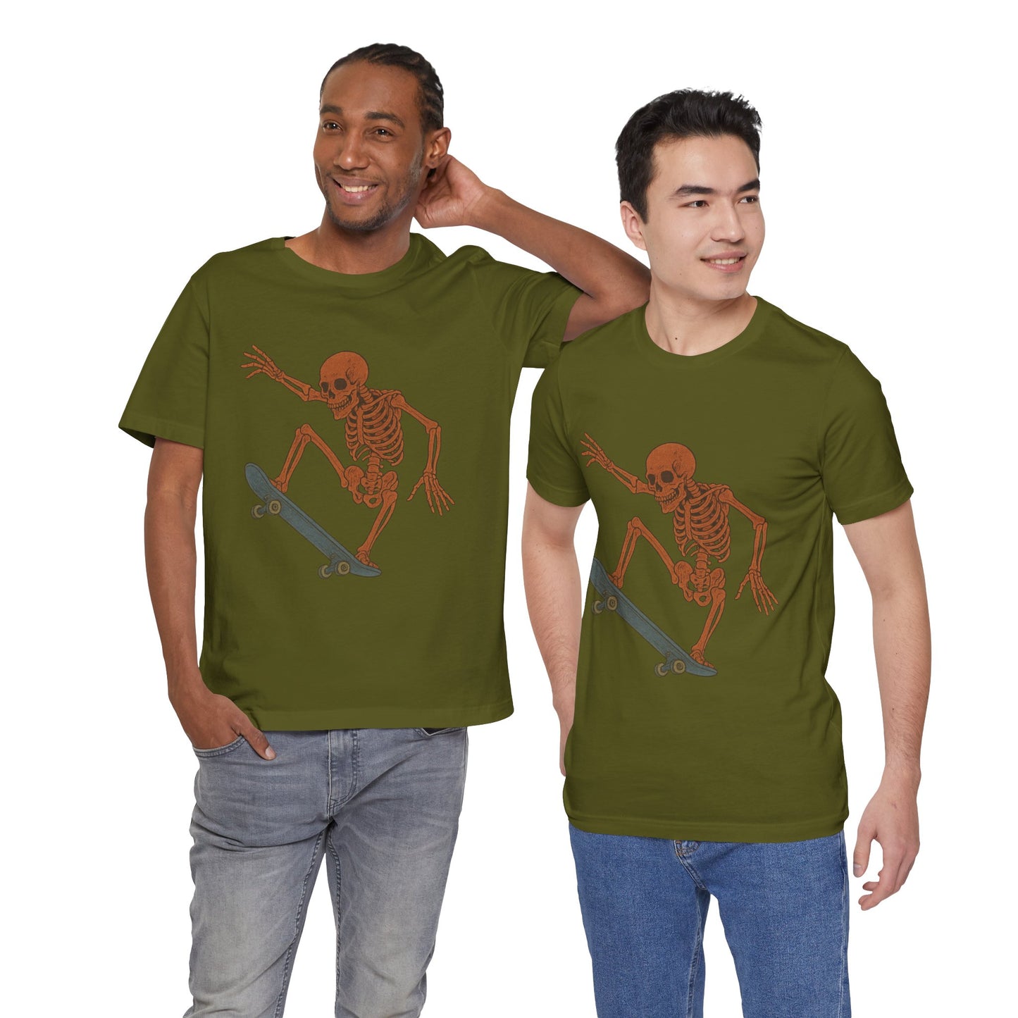 Skater Skeleton Graphic Tee for Adults - Vintage-Style Skeleton Skateboarding Shirt - Edgy Streetwear T-Shirt for Skaters and Art Lovers