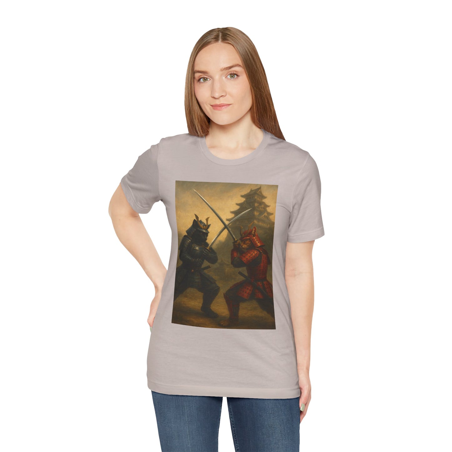 Epic Cat Samurai Battle Tee - War Horses Clash in Front of Japanese Castle  Feline Warrior Art Shirt for Fantasy & Japan Lovers