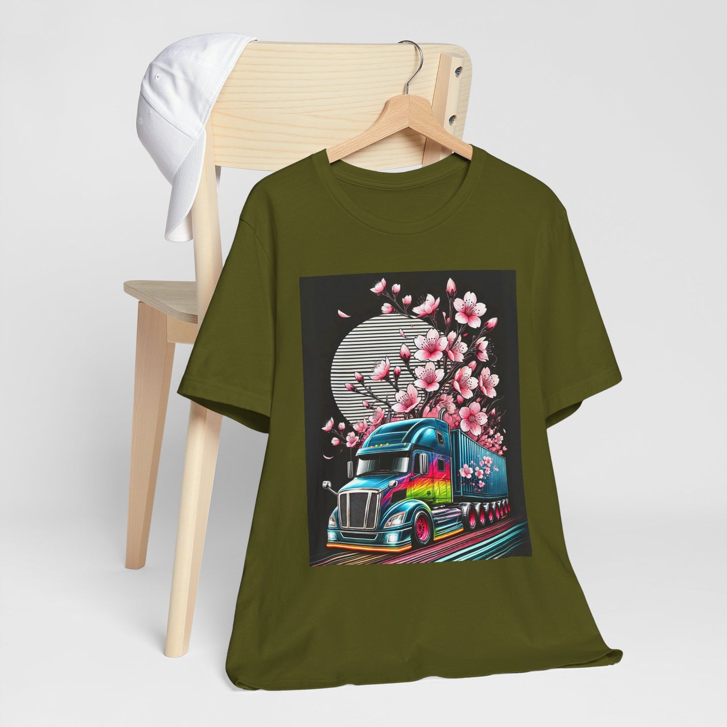 Cherry Blossom Convoy T-Shirt | Japanese Sakura x Modern Truck Art | Unique Graphic Tee for Drivers & Streetwear Lovers No.003