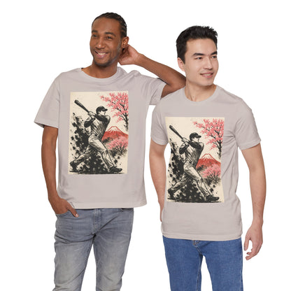 Pro Baseball Batter Sumi Ink Art Shirt Fuji Sakura Retro Japanese Print Power Swing Tee Japan Inspired Sports Art Gift for Dad