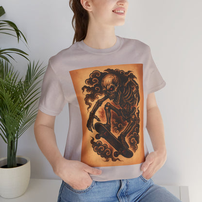 Gashadokuro Skeleton Skateboard Jump Tattoo-Style Shirt - Horror Yokai Streetwear for Adults, Skater Dad Gift, Japanese Folklore Tee