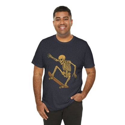 Skater Skeleton Graphic Tee for Adults - Vintage-Style Skeleton Skateboarding Shirt - Edgy Streetwear T-Shirt for Skaters and Art Lovers