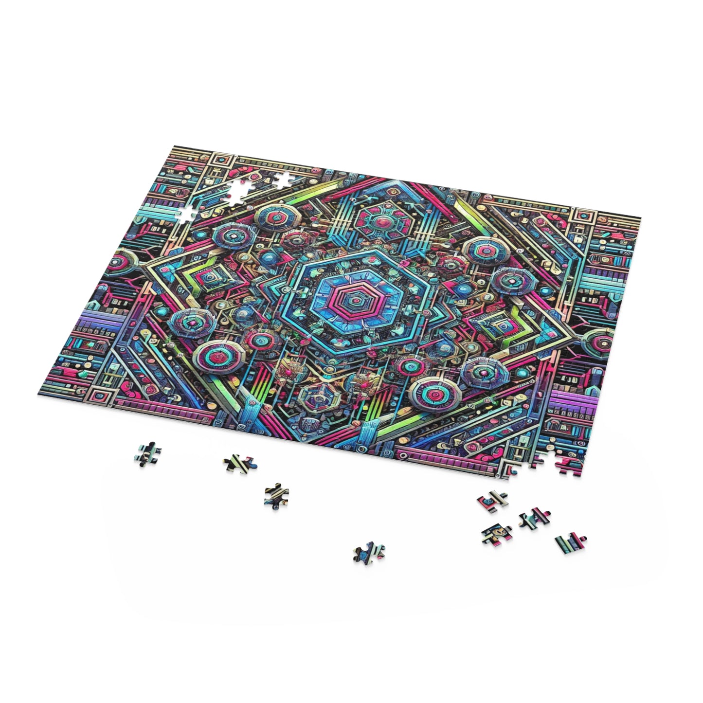 Futuristic Neon Circuit Puzzle-Ultra-Detailed Geometric Jigsaw for Adults | Sci-Fi Abstract Challenge (1000+ Pieces)