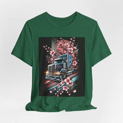 Cherry Blossom Convoy T-Shirt | Japanese Sakura x Modern Truck Art | Unique Graphic Tee for Drivers & Streetwear Lovers No.006