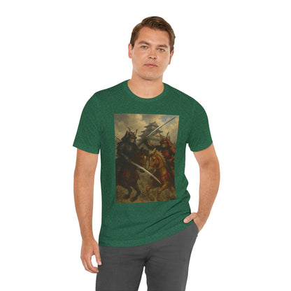 Epic Cat Samurai Battle Tee - War Horses Clash in Front of Japanese Castle  Feline Warrior Art Shirt for Fantasy & Japan Lovers