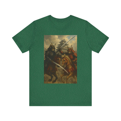 Epic Cat Samurai Battle Tee - War Horses Clash in Front of Japanese Castle  Feline Warrior Art Shirt for Fantasy & Japan Lovers