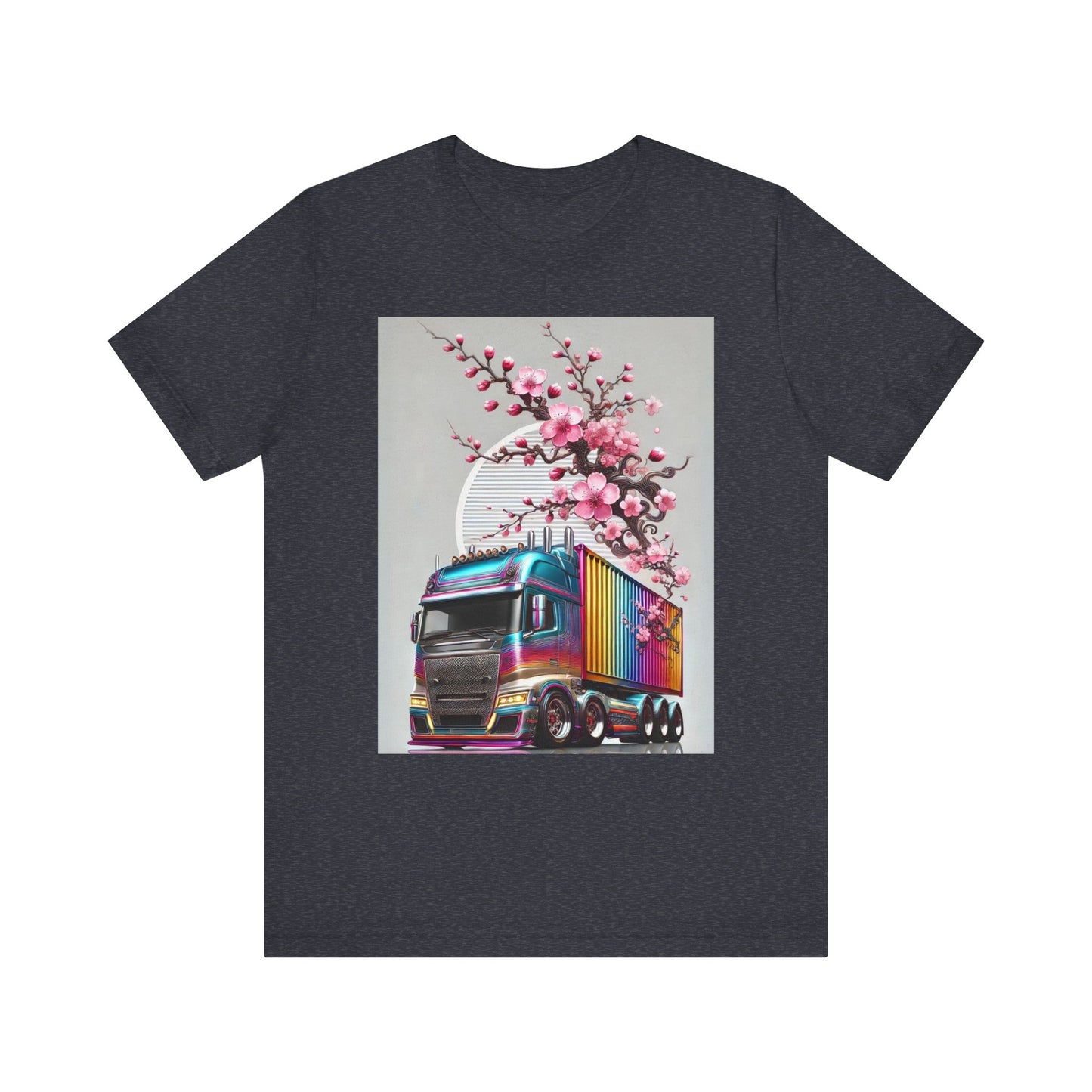 Cherry Blossom Convoy T-Shirt | Japanese Sakura x Modern Truck Art | Unique Graphic Tee for Drivers & Streetwear Lovers No.007