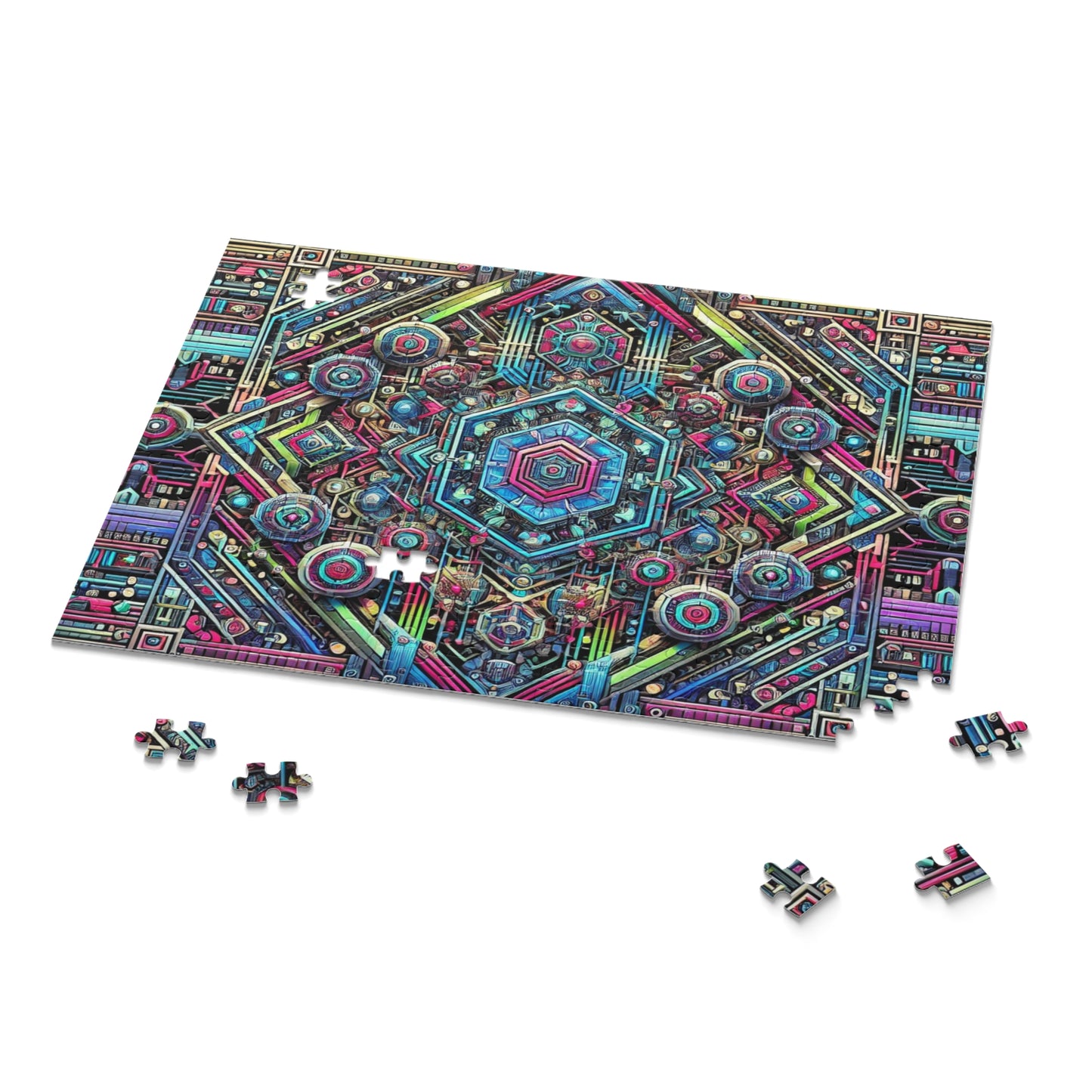 Futuristic Neon Circuit Puzzle-Ultra-Detailed Geometric Jigsaw for Adults | Sci-Fi Abstract Challenge (1000+ Pieces)