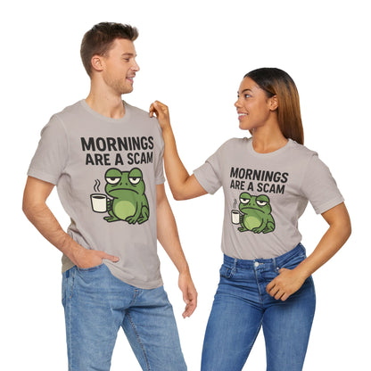 Mornings Are a Scam Frog Shirt Funny Sleepy Tee Night Owl Top Coffee First Gift for Dad Cute Graphic Loungewear Aesthetic