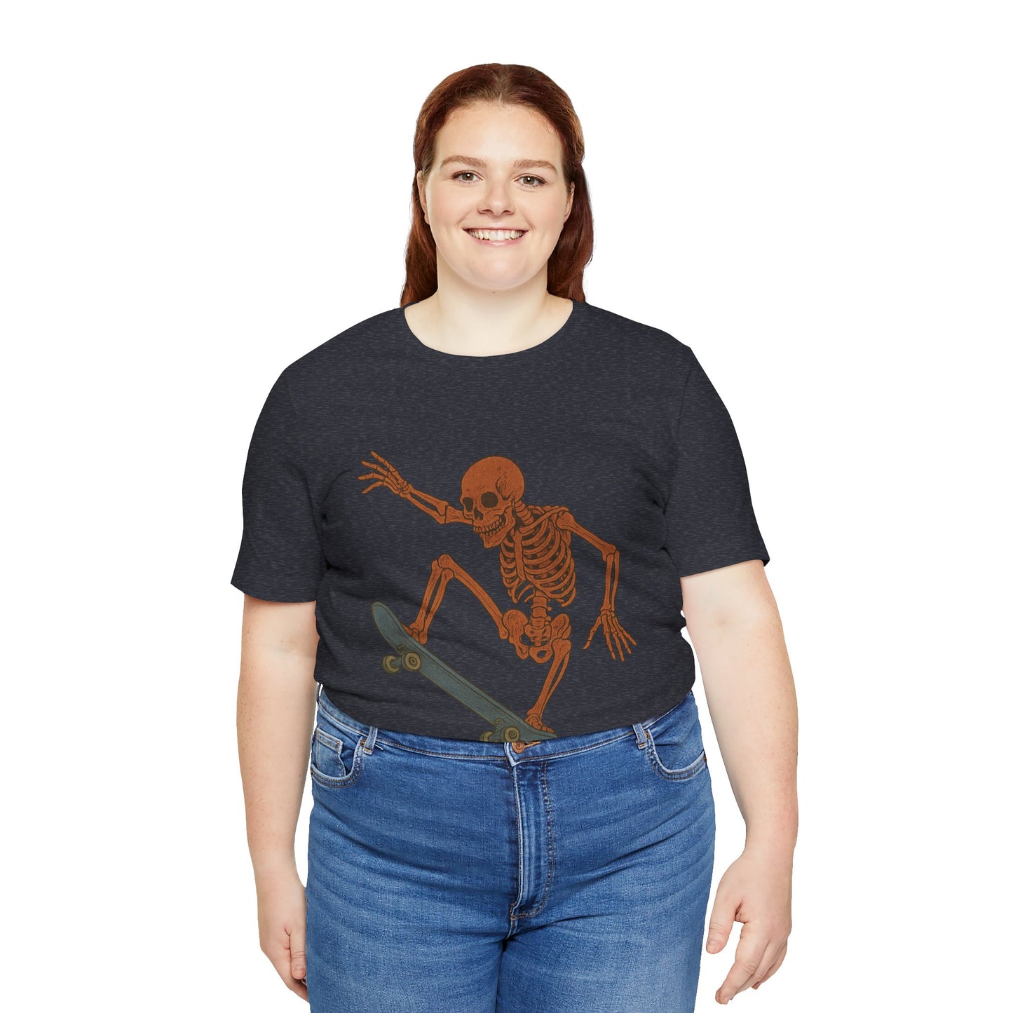Skater Skeleton Graphic Tee for Adults - Vintage-Style Skeleton Skateboarding Shirt - Edgy Streetwear T-Shirt for Skaters and Art Lovers