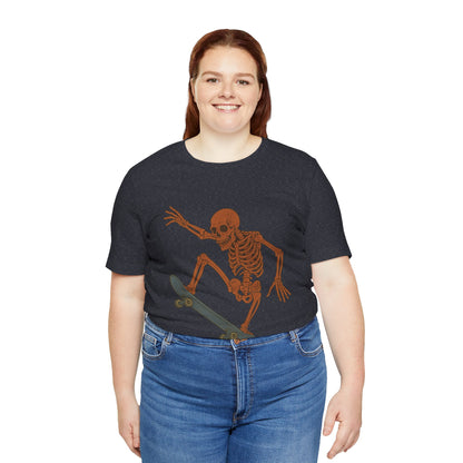 Skater Skeleton Graphic Tee for Adults - Vintage-Style Skeleton Skateboarding Shirt - Edgy Streetwear T-Shirt for Skaters and Art Lovers