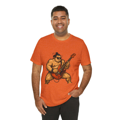 Sumo Guitar Rock T Shirt Japanese Sumo Wrestler Electric Guitar Vintage Comic Style Graphic Tee Japan Gift For Dad Music Fans