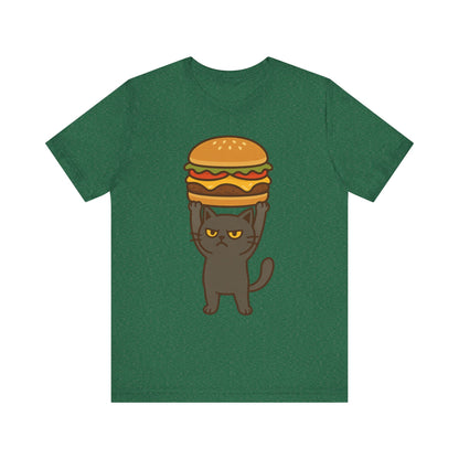 "Hanba-nyaa~" Cute Japanese Cat T-Shirt – Funny Burger & Cat Design – Kawaii Style Unisex Tee – Gift for Food & Cat Lovers