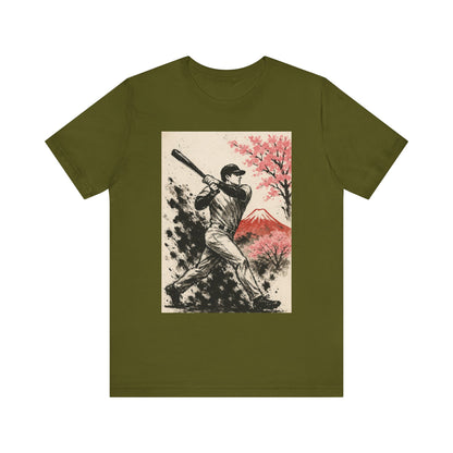 Pro Baseball Batter Sumi Ink Art Shirt Fuji Sakura Retro Japanese Print Power Swing Tee Japan Inspired Sports Art Gift for Dad