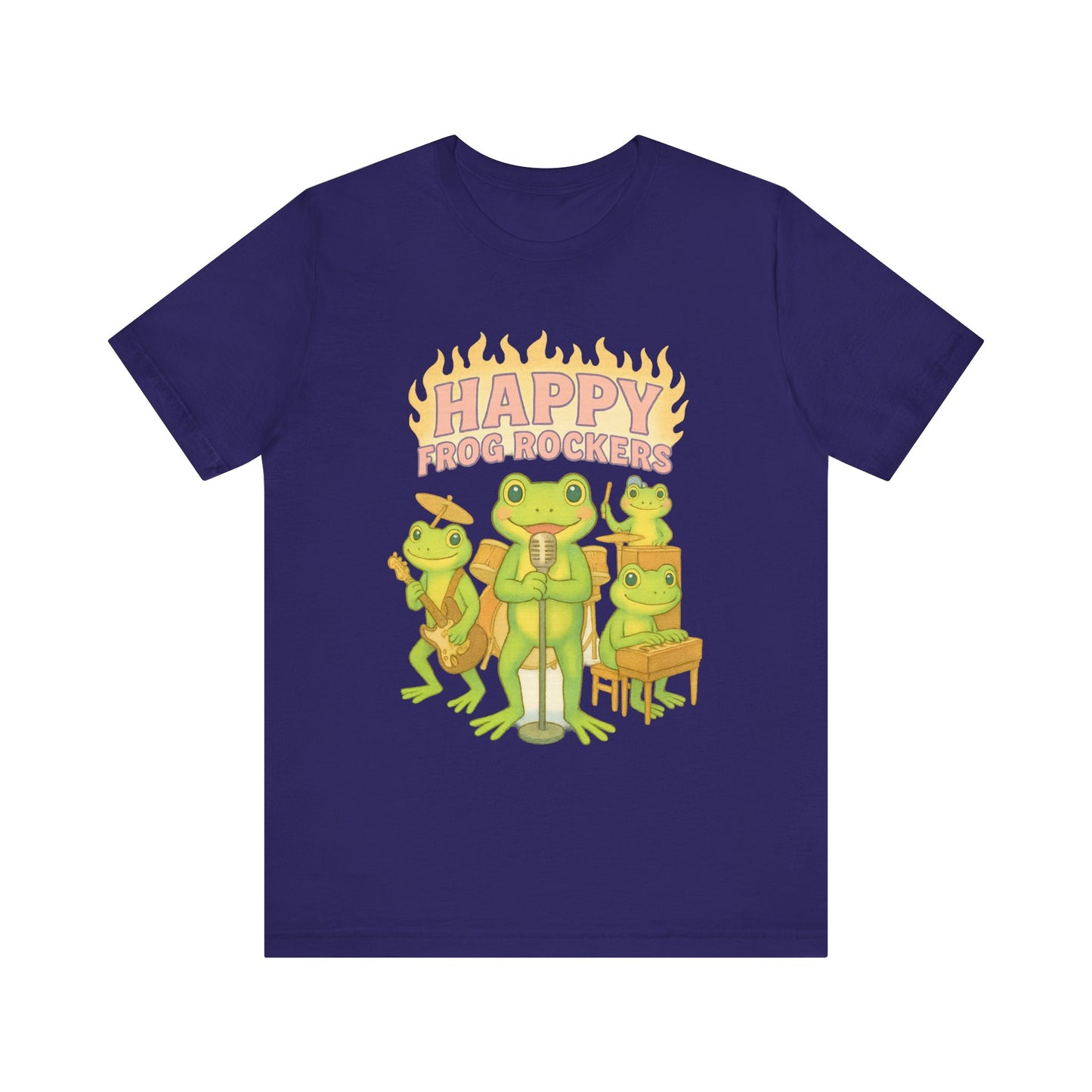 Happy Frog Rockers Album Cover Tee Cute Frog Band Shirt Vocal Guitar Piano Drums Pastel Art Gift for Music Lovers