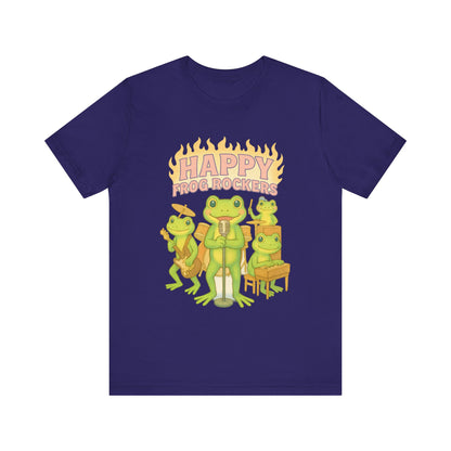 Happy Frog Rockers Album Cover Tee Cute Frog Band Shirt Vocal Guitar Piano Drums Pastel Art Gift for Music Lovers