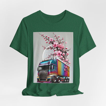 Cherry Blossom Convoy T-Shirt | Japanese Sakura x Modern Truck Art | Unique Graphic Tee for Drivers & Streetwear Lovers No.007