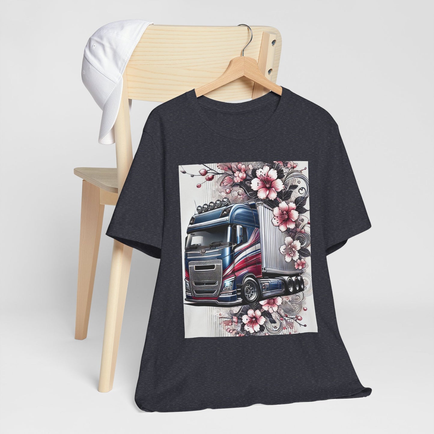Cherry Blossom Convoy T-Shirt | Japanese Sakura x Modern Truck Art | Unique Graphic Tee for Drivers & Streetwear Lovers 001