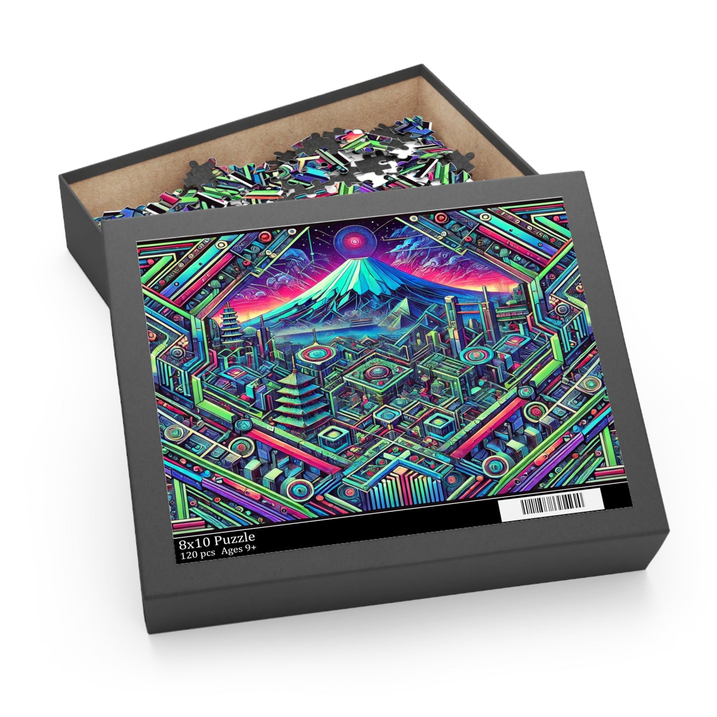 Neon x Geometric x Mt. Fuji! A super tricky puzzle with a cool sci-fi vibe-perfect brain workout for adults! 1000+ pieces of fun!