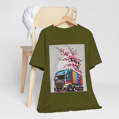 Cherry Blossom Convoy T-Shirt | Japanese Sakura x Modern Truck Art | Unique Graphic Tee for Drivers & Streetwear Lovers No.007