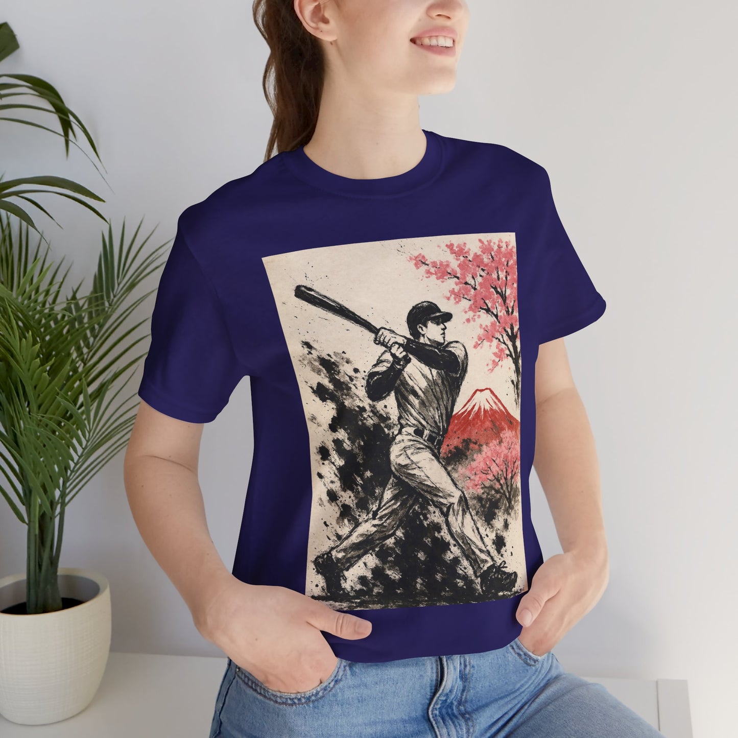 Pro Baseball Batter Sumi Ink Art Shirt Fuji Sakura Retro Japanese Print Power Swing Tee Japan Inspired Sports Art Gift for Dad