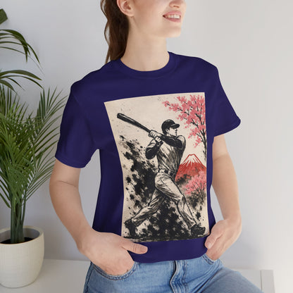 Pro Baseball Batter Sumi Ink Art Shirt Fuji Sakura Retro Japanese Print Power Swing Tee Japan Inspired Sports Art Gift for Dad