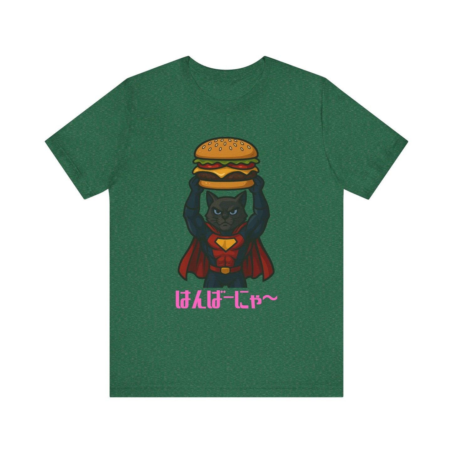 Superhero Cat Holding Cheeseburger T-Shirt - Funny Comic Style Tee for Burger Lovers - Unique Hero Cat Graphic Shirt - Unisex Gift