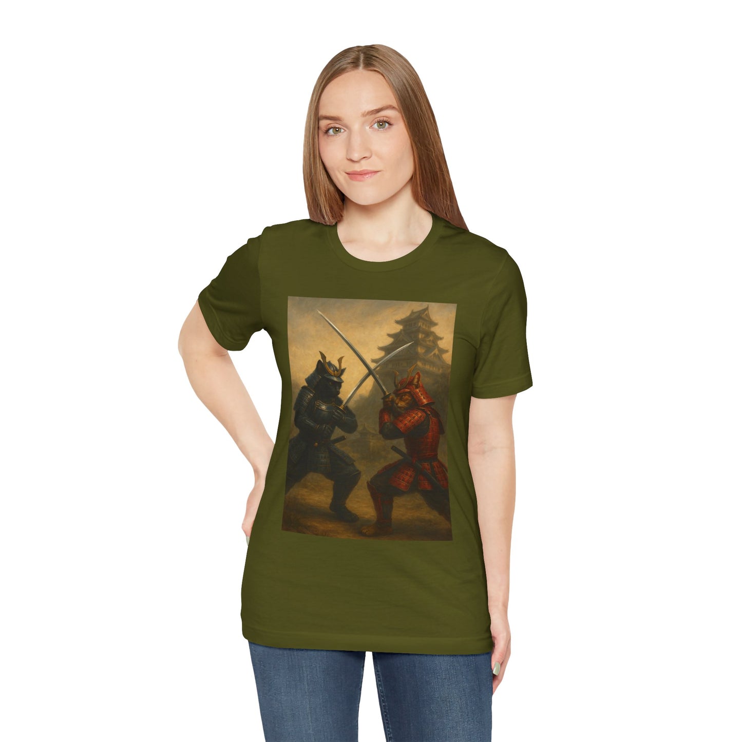Epic Cat Samurai Battle Tee - War Horses Clash in Front of Japanese Castle  Feline Warrior Art Shirt for Fantasy & Japan Lovers