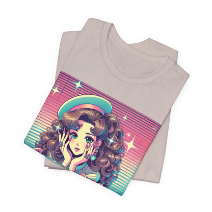 Retro Girl and Cat Graphic Tee Vaporwave Pastel Aesthetic Cocktail Lounge 80s Inspired Shoujo Style T Shirt Gift for Daughter or Dad