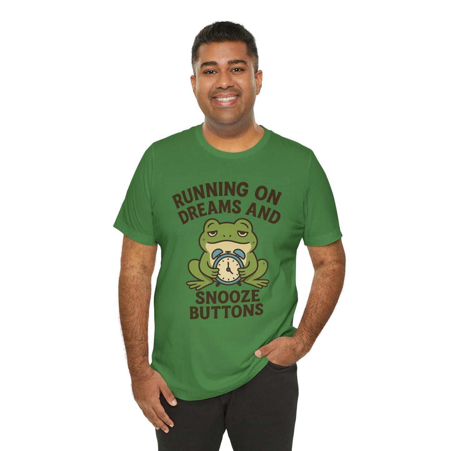 Running on Dreams and Snooze Buttons Shirt Sleepy Frog Tee Funny Night Owl Top Great Dad Gift Cozy Loungewear Aesthetic