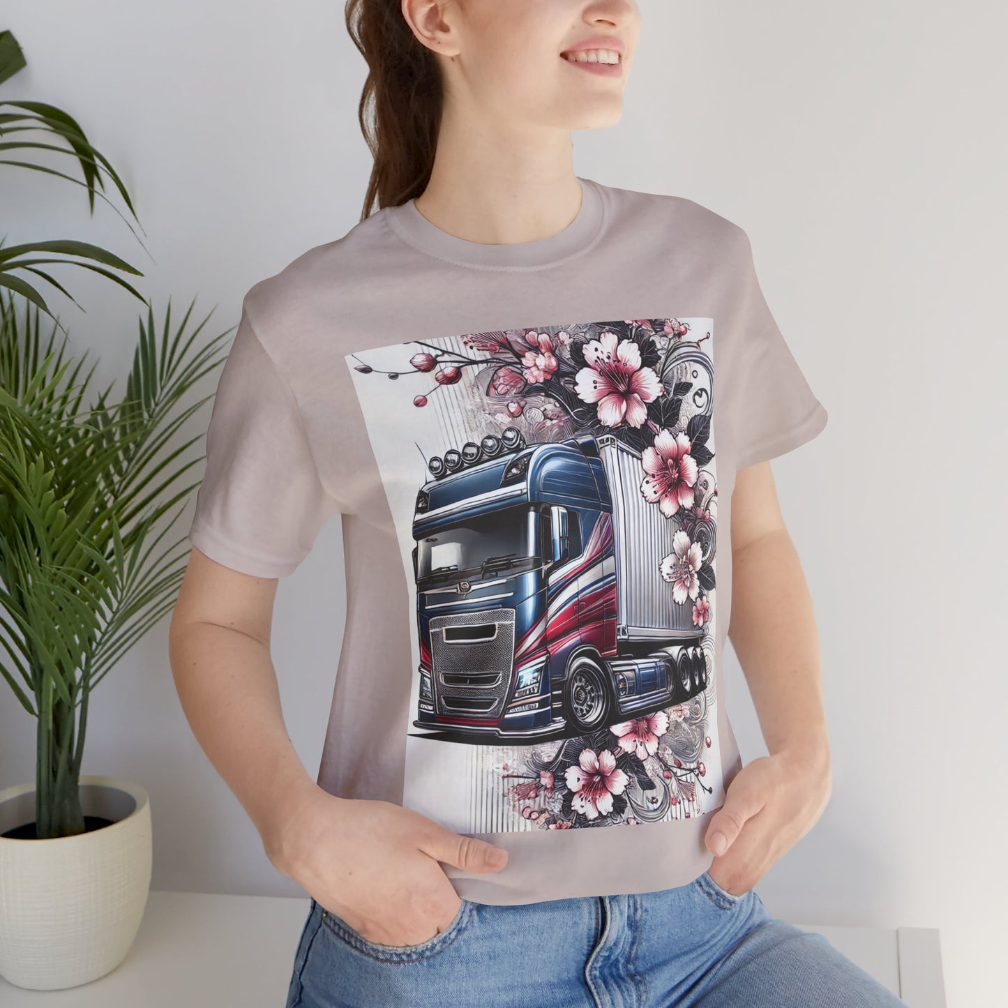 Cherry Blossom Convoy T-Shirt | Japanese Sakura x Modern Truck Art | Unique Graphic Tee for Drivers & Streetwear Lovers 001