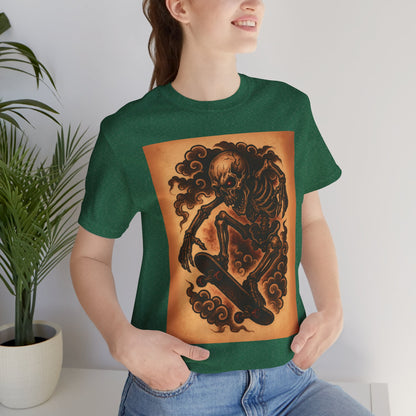 Gashadokuro Skeleton Skateboard Jump Tattoo-Style Shirt - Horror Yokai Streetwear for Adults, Skater Dad Gift, Japanese Folklore Tee