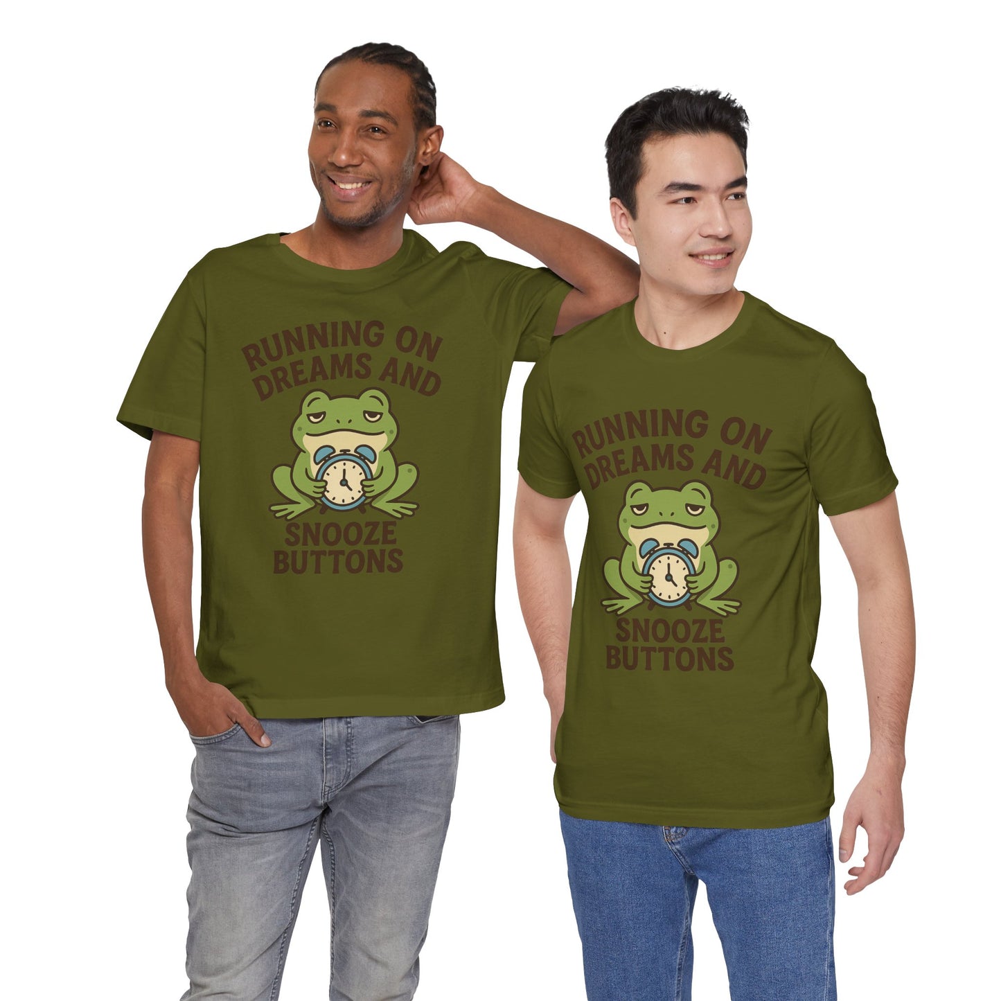 Running on Dreams and Snooze Buttons Shirt Sleepy Frog Tee Funny Night Owl Top Great Dad Gift Cozy Loungewear Aesthetic