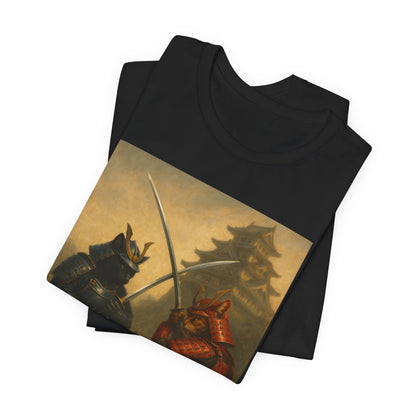 Epic Cat Samurai Battle Tee - War Horses Clash in Front of Japanese Castle  Feline Warrior Art Shirt for Fantasy & Japan Lovers