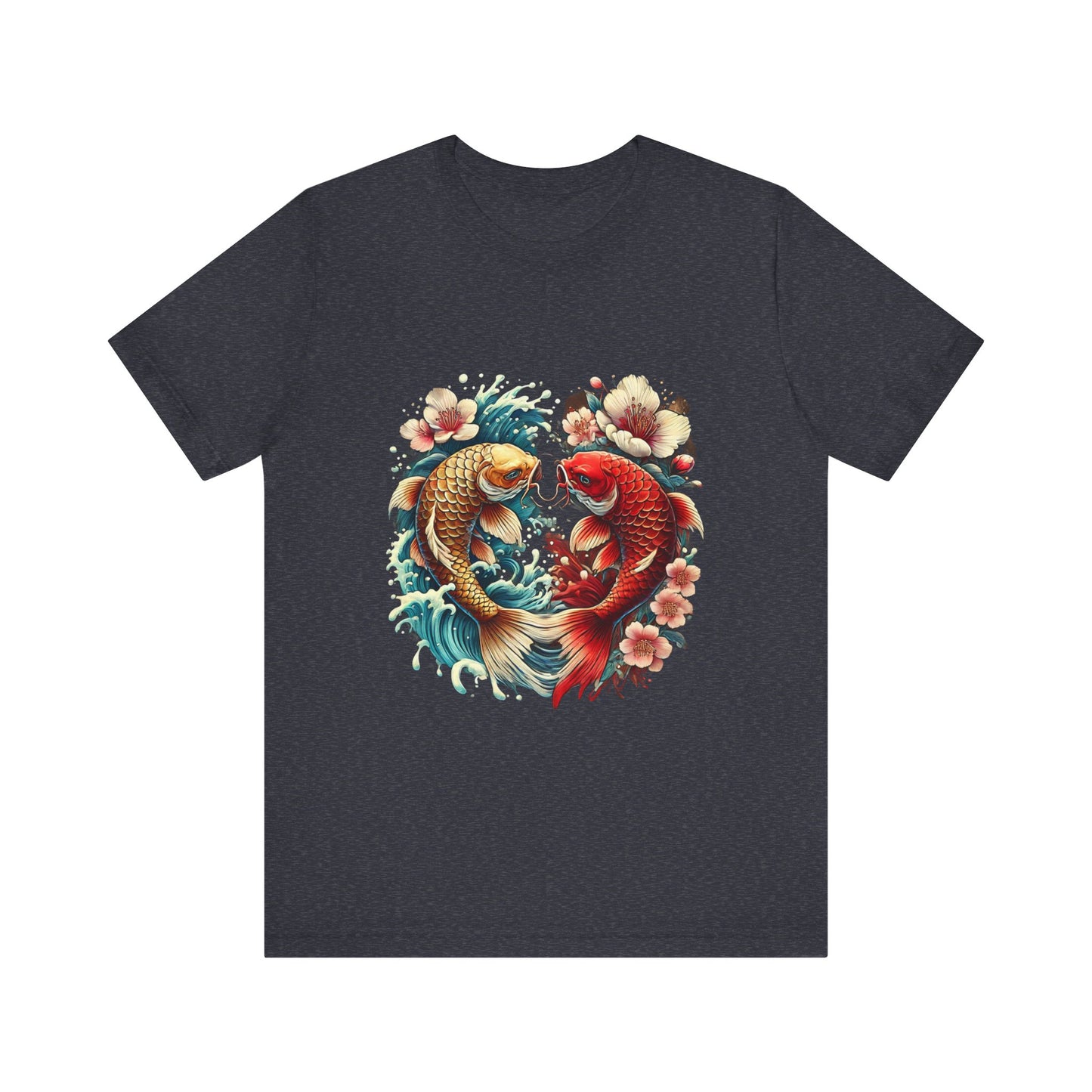 Koi Fish Yin Yang T-Shirt - Japanese Tattoo Style Nishikigoi, Cherry Blossoms, Water Art, Lucky Fish, Unisex Graphic Tee