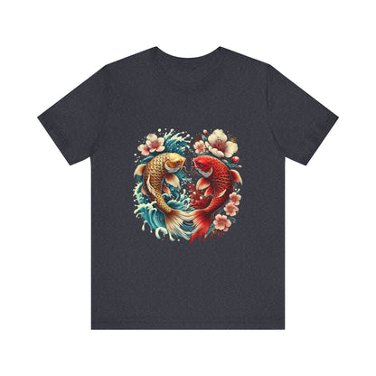 Koi Fish Yin Yang T-Shirt - Japanese Tattoo Style Nishikigoi, Cherry Blossoms, Water Art, Lucky Fish, Unisex Graphic Tee