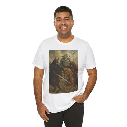 Epic Cat Samurai Battle Tee - War Horses Clash in Front of Japanese Castle  Feline Warrior Art Shirt for Fantasy & Japan Lovers