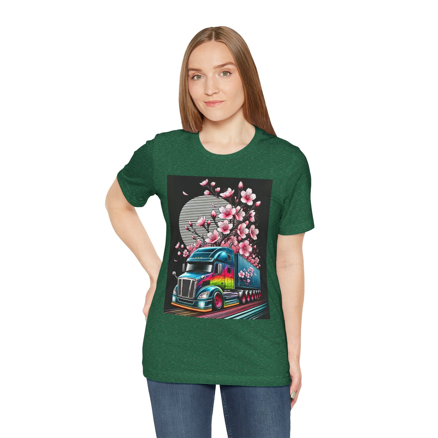 Cherry Blossom Convoy T-Shirt | Japanese Sakura x Modern Truck Art | Unique Graphic Tee for Drivers & Streetwear Lovers No.003