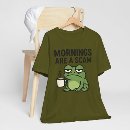 Mornings Are a Scam Frog Shirt Funny Sleepy Tee Night Owl Top Coffee First Gift for Dad Cute Graphic Loungewear Aesthetic