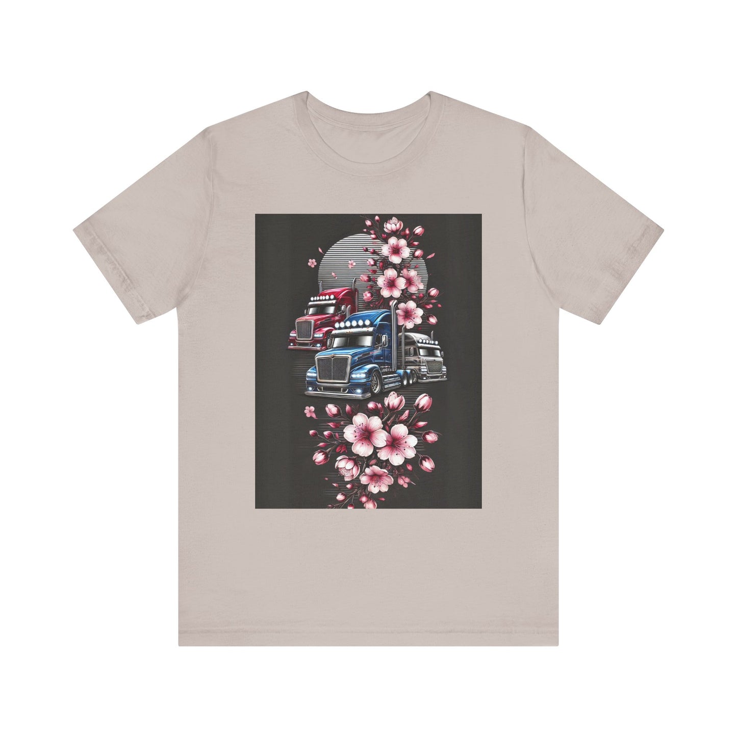 Cherry Blossom Convoy T-Shirt | Japanese Sakura x Modern Truck Art | Unique Graphic Tee for Drivers & Streetwear Lovers No.005