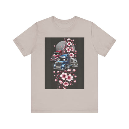 Cherry Blossom Convoy T-Shirt | Japanese Sakura x Modern Truck Art | Unique Graphic Tee for Drivers & Streetwear Lovers No.005