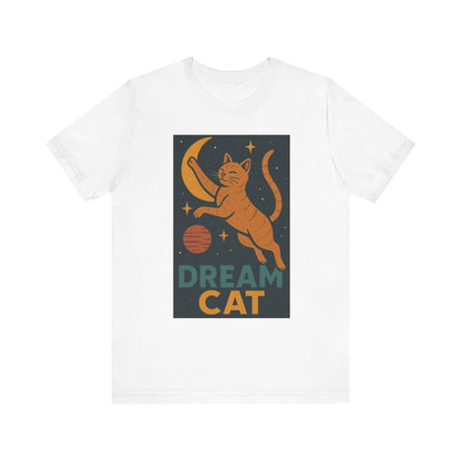 Dream Cat Shirt Retro Space Kitty Tee Moon and Stars Poster Style Japan Inspired Vintage Graphic Gift for Cat Lovers and Dad