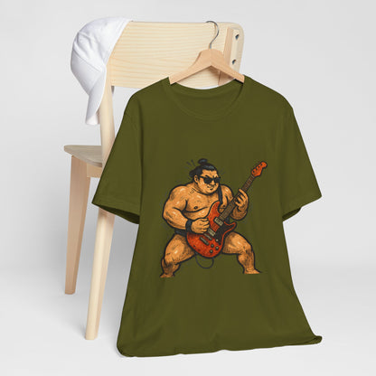 Sumo Guitar Rock T Shirt Japanese Sumo Wrestler Electric Guitar Vintage Comic Style Graphic Tee Japan Gift For Dad Music Fans