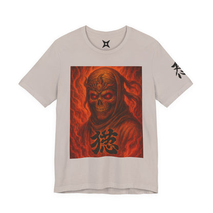 Dark Red Ninja Skull T-Shirt - Japanese Horror Art, Skeleton Ninja Graphic Tee, High-Detail Gothic Warrior Shirt, Unisex Streetwear