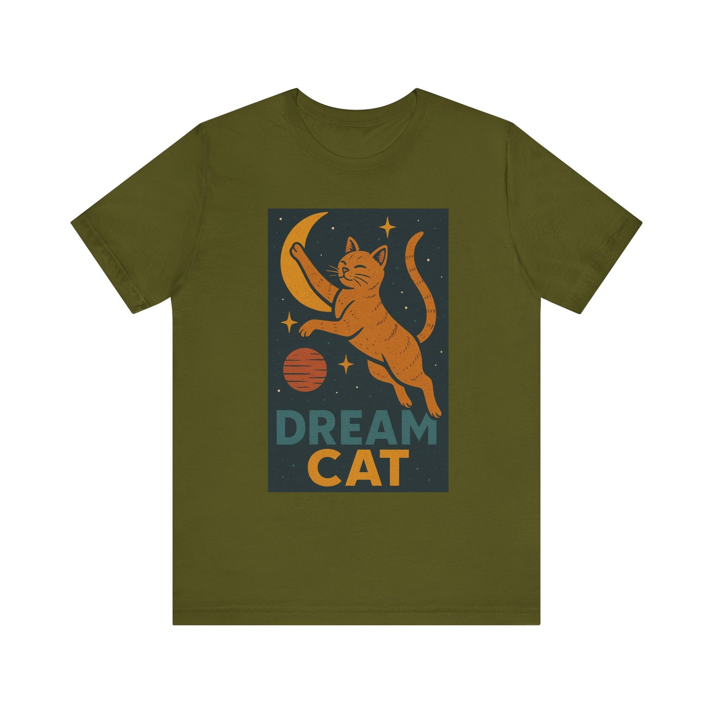 Dream Cat Shirt Retro Space Kitty Tee Moon and Stars Poster Style Japan Inspired Vintage Graphic Gift for Cat Lovers and Dad