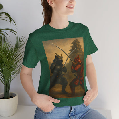 Epic Cat Samurai Battle Tee - War Horses Clash in Front of Japanese Castle  Feline Warrior Art Shirt for Fantasy & Japan Lovers