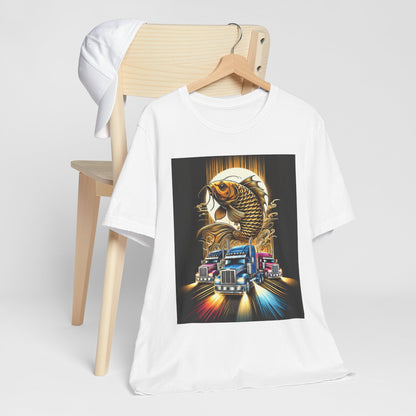 Bold Koi & Truck Fusion T-Shirt | Japanese Golden Carp AND Convoy Art Tee | Vibrant Streetwear for Truckers AND Tattoo Fans No.2