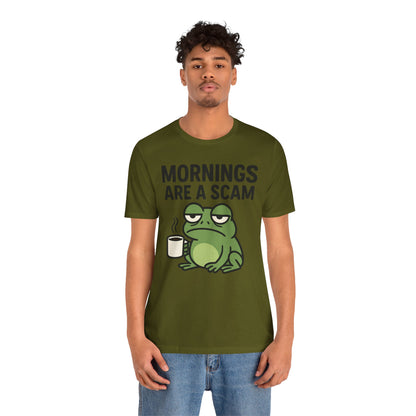 Mornings Are a Scam Frog Shirt Funny Sleepy Tee Night Owl Top Coffee First Gift for Dad Cute Graphic Loungewear Aesthetic